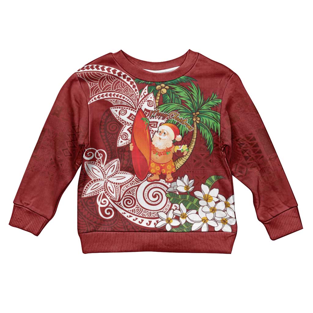 Polynesian Kid Ugly Christmas Sweater Tropical Santa - Plumeria Red Vintage