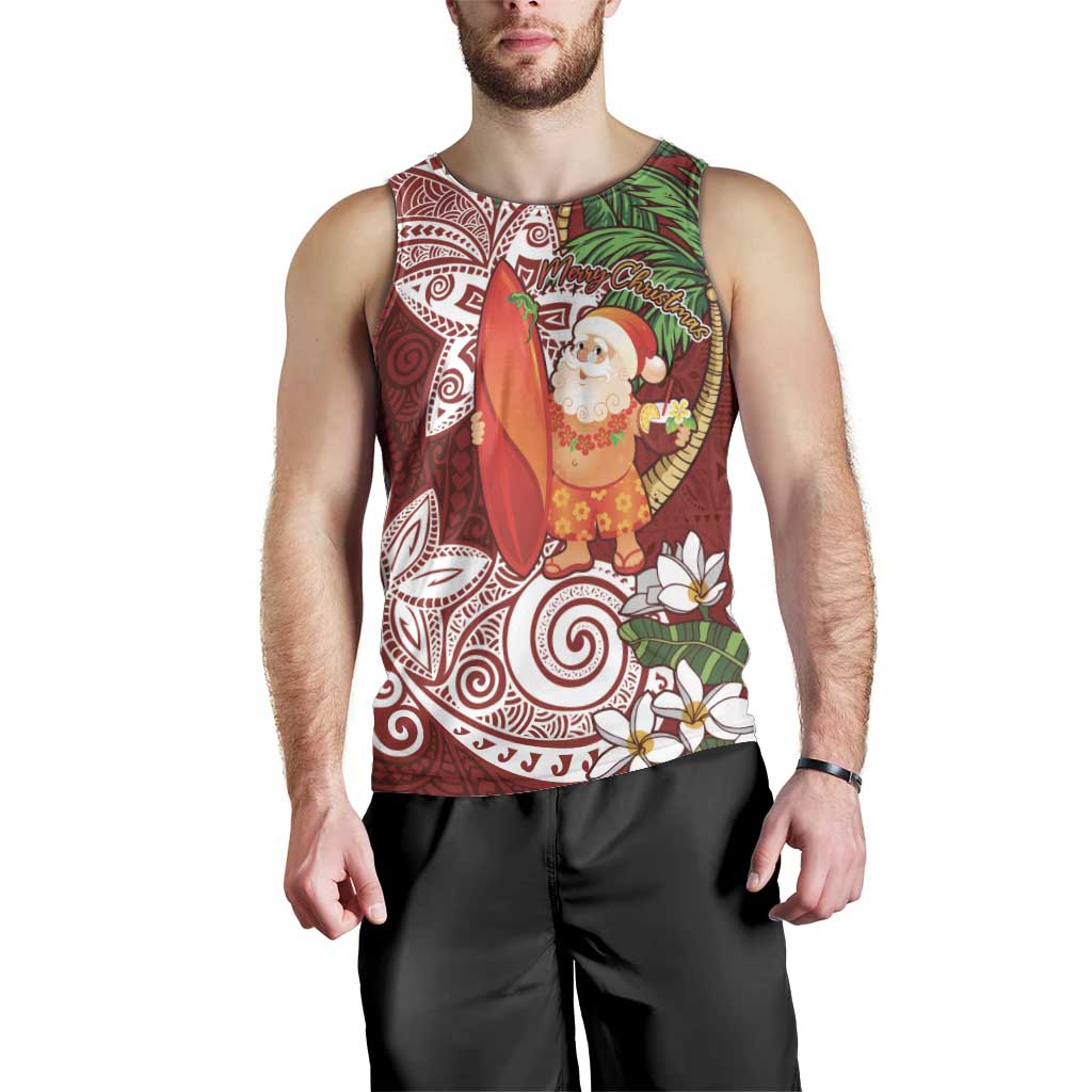 Polynesian Men Tank Top Tropical Santa - Plumeria Red Vintage