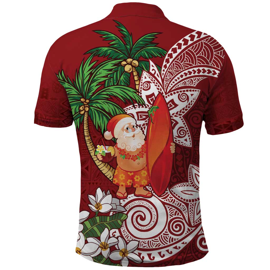 Polynesian Polo Shirt Tropical Santa - Plumeria Red Vintage