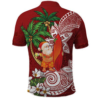 Polynesian Polo Shirt Tropical Santa - Plumeria Red Vintage