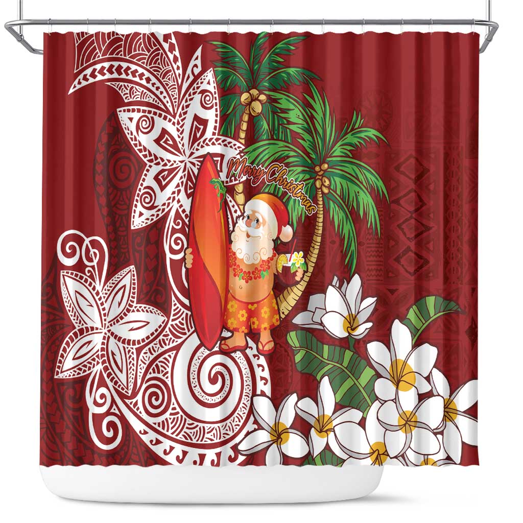 Polynesian Shower Curtain Tropical Santa - Plumeria Red Vintage LT7 Red - Polynesian Pride