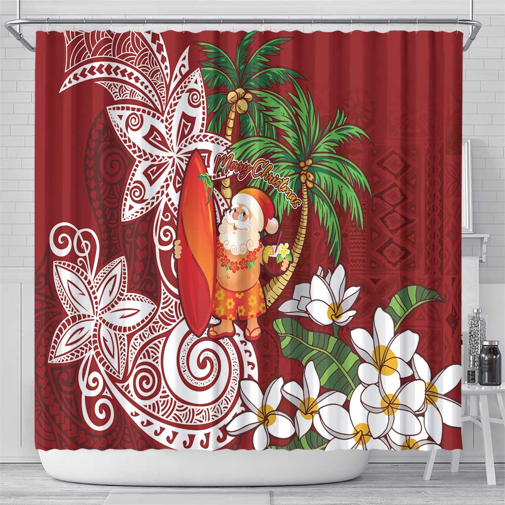 Polynesian Shower Curtain Tropical Santa - Plumeria Red Vintage LT7 - Polynesian Pride