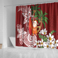 Polynesian Shower Curtain Tropical Santa - Plumeria Red Vintage LT7 - Polynesian Pride