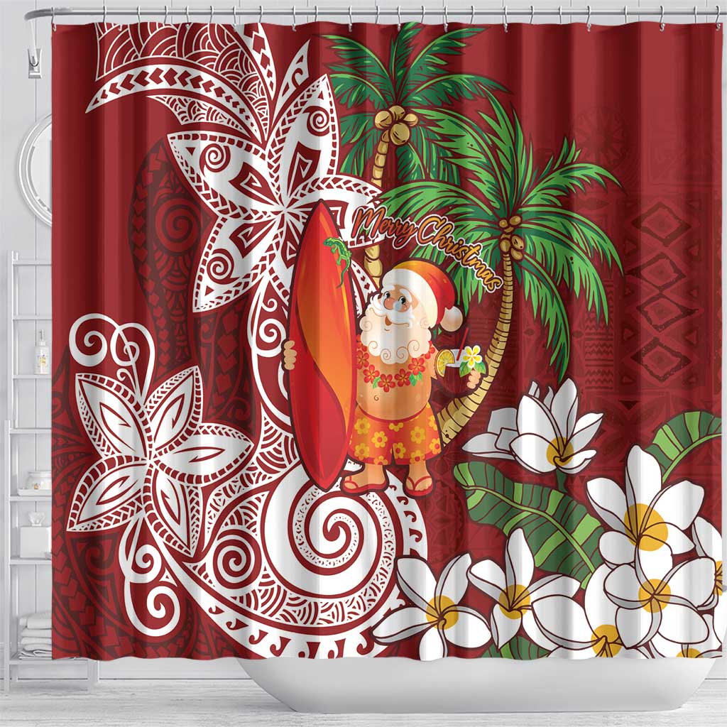 Polynesian Shower Curtain Tropical Santa - Plumeria Red Vintage LT7 - Polynesian Pride
