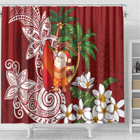Polynesian Shower Curtain Tropical Santa - Plumeria Red Vintage LT7 - Polynesian Pride