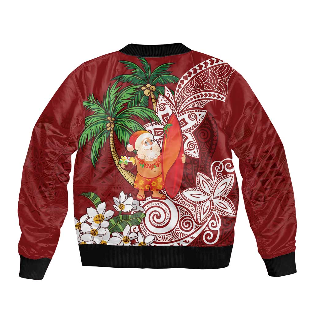 Polynesian Sleeve Zip Bomber Jacket Tropical Santa - Plumeria Red Vintage LT7 - Polynesian Pride