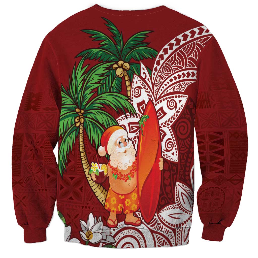 Polynesian Sweatshirt Tropical Santa - Plumeria Red Vintage