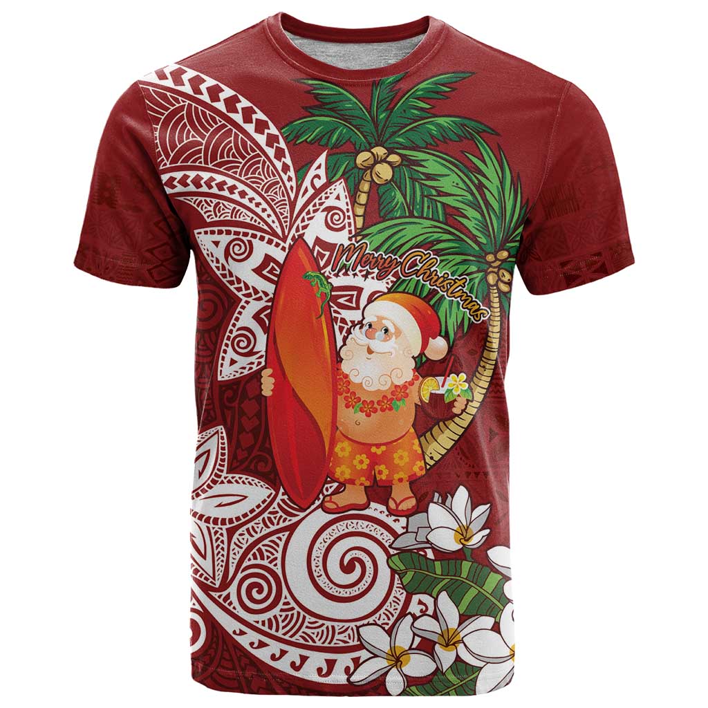 Polynesian T Shirt Tropical Santa - Plumeria Red Vintage