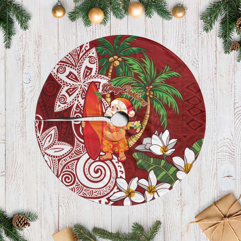 Polynesian Tree Skirt Tropical Santa - Plumeria Red Vintage