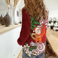Polynesian Women Casual Shirt Tropical Santa - Plumeria Red Vintage LT7 - Polynesian Pride