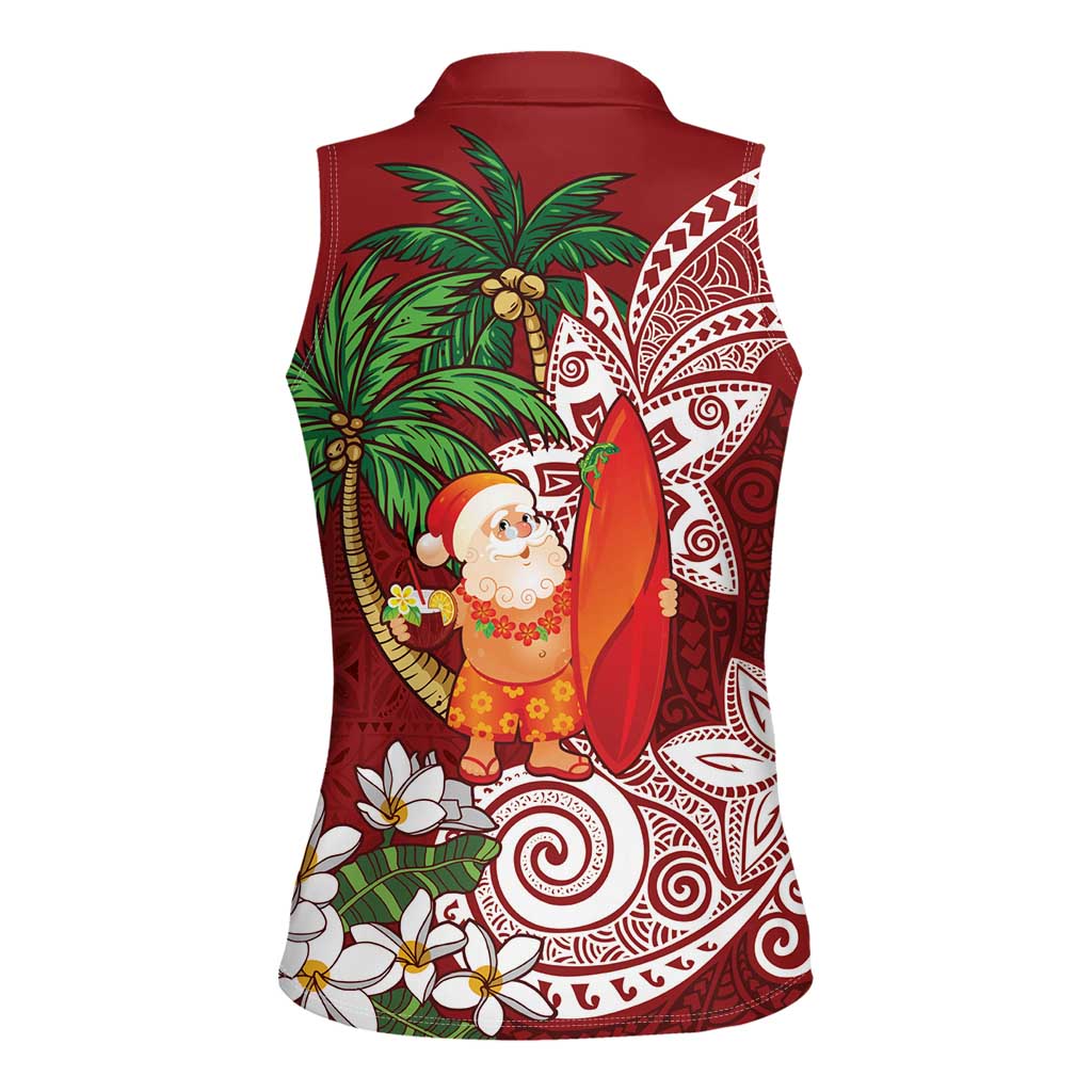 Polynesian Women Sleeveless Polo Shirt Tropical Santa - Plumeria Red Vintage LT7 - Polynesian Pride