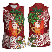 Polynesian Women Sleeveless Polo Shirt Tropical Santa - Plumeria Red Vintage LT7 - Polynesian Pride