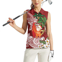 Polynesian Women Sleeveless Polo Shirt Tropical Santa - Plumeria Red Vintage LT7 - Polynesian Pride