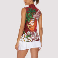 Polynesian Women Sleeveless Polo Shirt Tropical Santa - Plumeria Red Vintage LT7 - Polynesian Pride