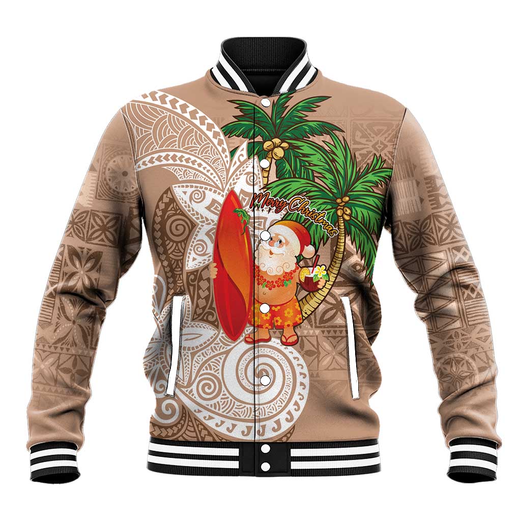 Polynesian Baseball Jacket Tropical Santa - Plumeria Beige Vintage