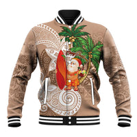 Polynesian Baseball Jacket Tropical Santa - Plumeria Beige Vintage