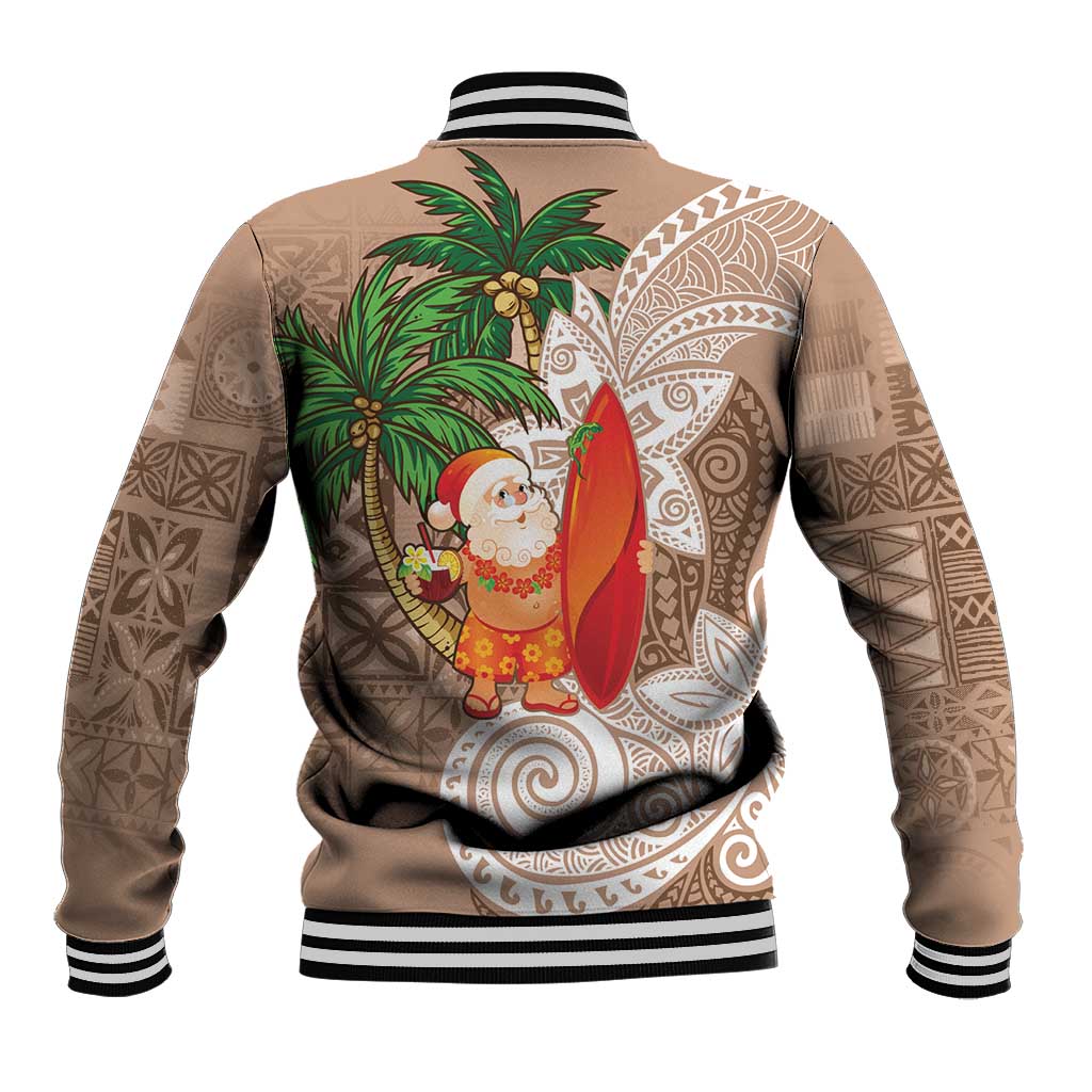 Polynesian Baseball Jacket Tropical Santa - Plumeria Beige Vintage