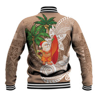 Polynesian Baseball Jacket Tropical Santa - Plumeria Beige Vintage