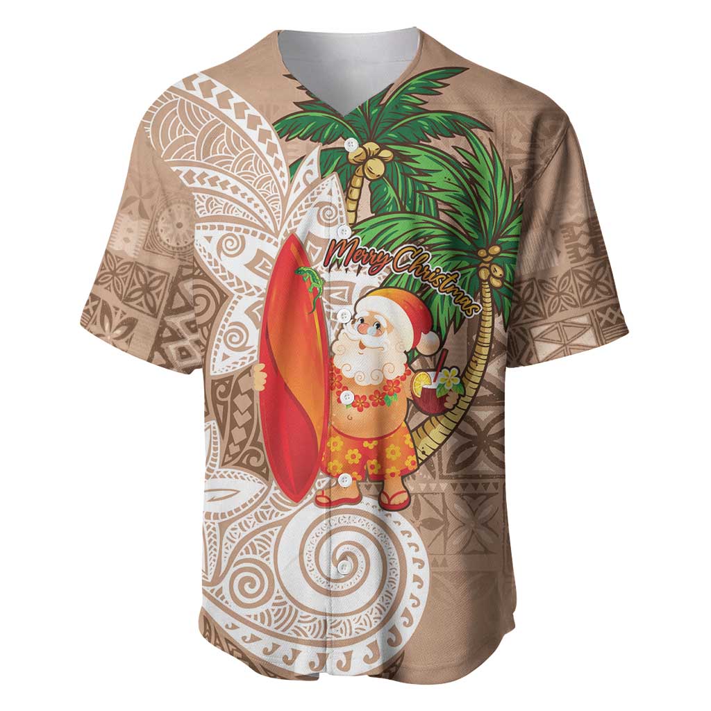 Polynesian Baseball Jersey Tropical Santa - Plumeria Beige Vintage LT7 Beige - Polynesian Pride