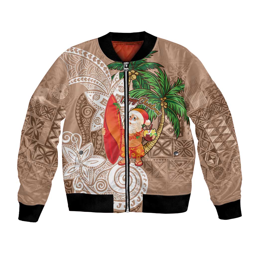 Polynesian Bomber Jacket Tropical Santa - Plumeria Beige Vintage LT7 Unisex Beige - Polynesian Pride