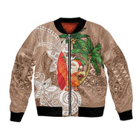 Polynesian Bomber Jacket Tropical Santa - Plumeria Beige Vintage LT7 Unisex Beige - Polynesian Pride