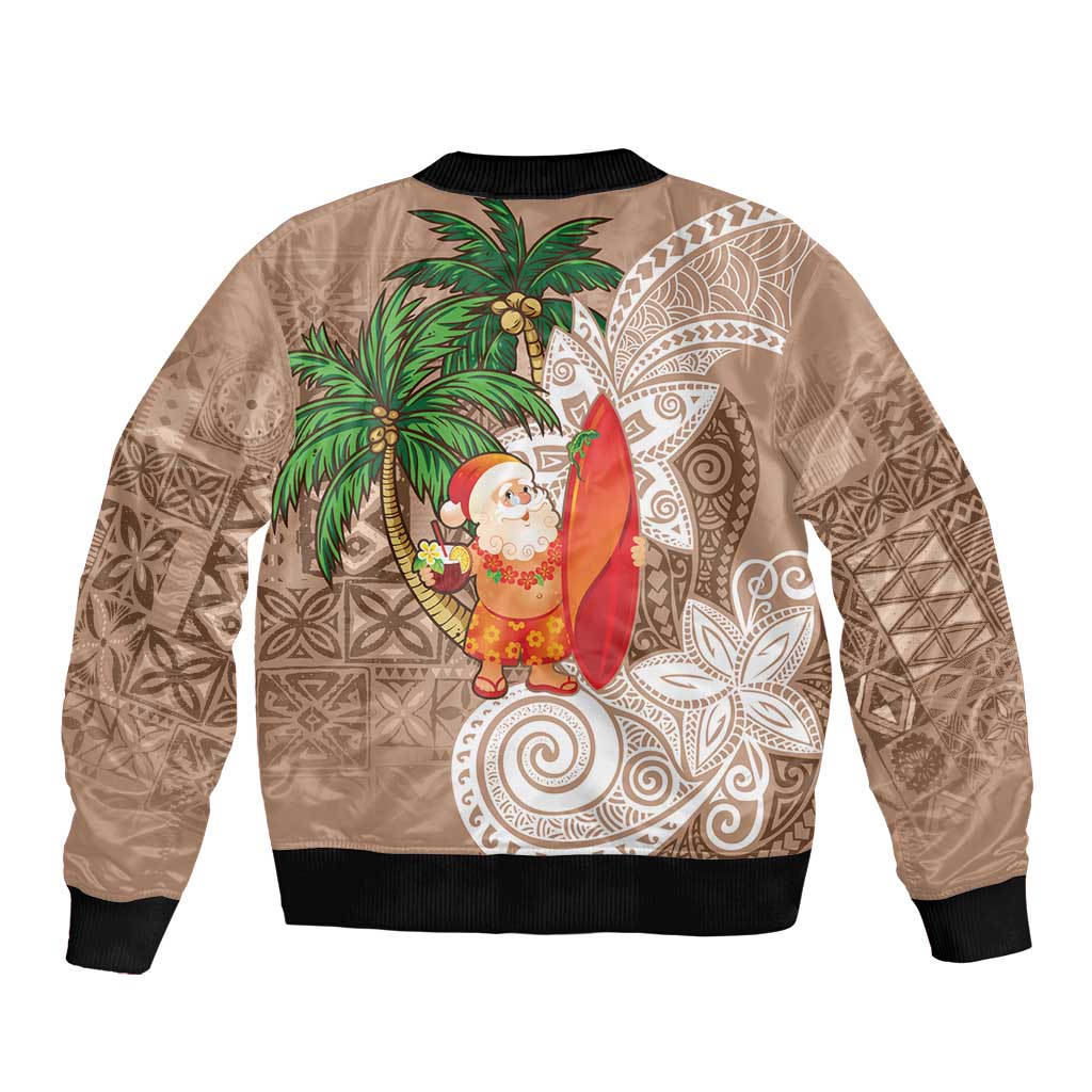Polynesian Bomber Jacket Tropical Santa - Plumeria Beige Vintage LT7 - Polynesian Pride