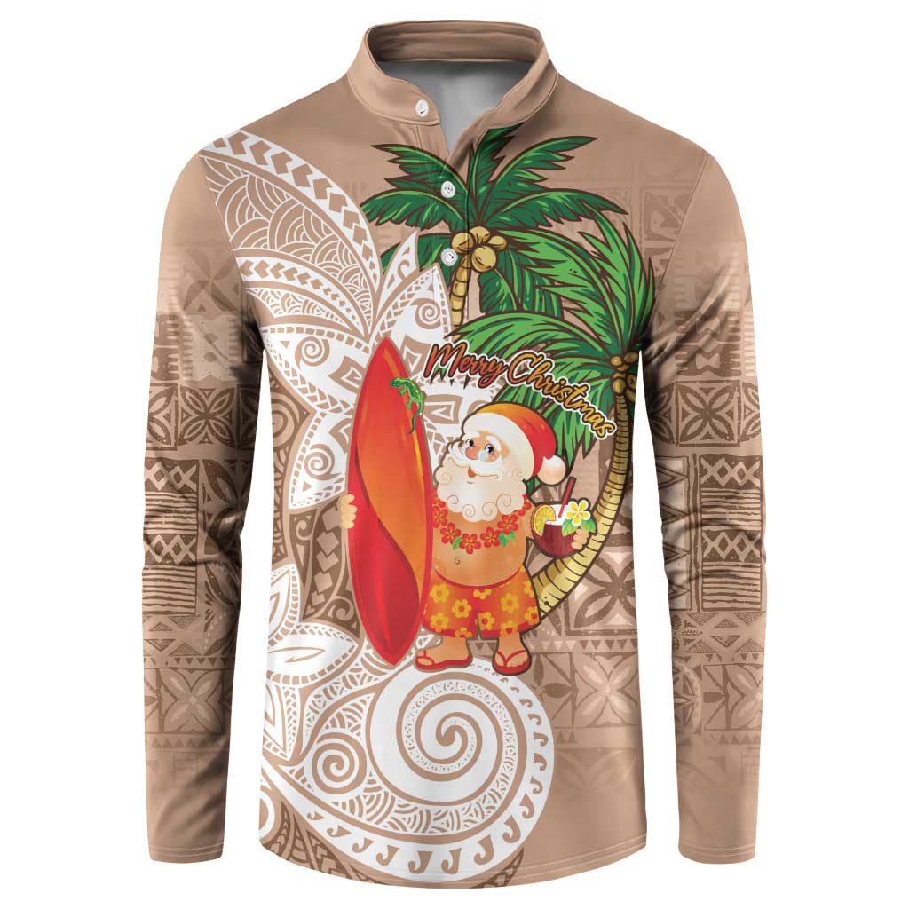 Polynesian Button Sweatshirt Tropical Santa - Plumeria Beige Vintage