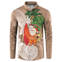 Polynesian Button Sweatshirt Tropical Santa - Plumeria Beige Vintage