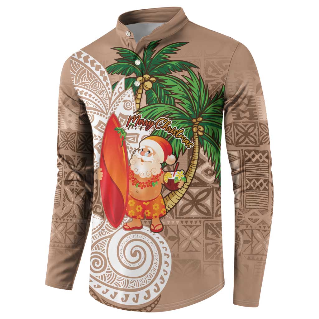 Polynesian Button Sweatshirt Tropical Santa - Plumeria Beige Vintage