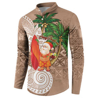 Polynesian Button Sweatshirt Tropical Santa - Plumeria Beige Vintage