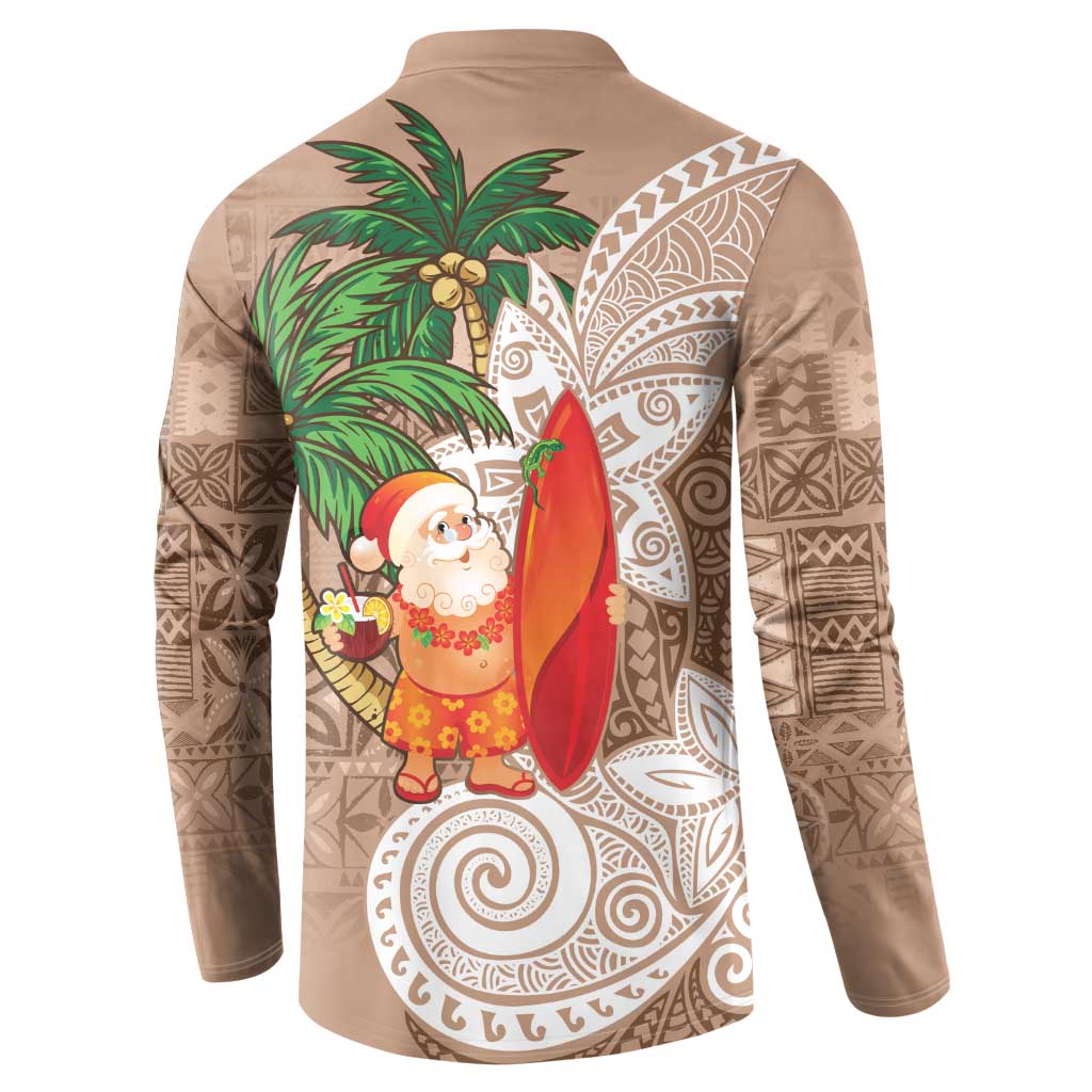 Polynesian Button Sweatshirt Tropical Santa - Plumeria Beige Vintage