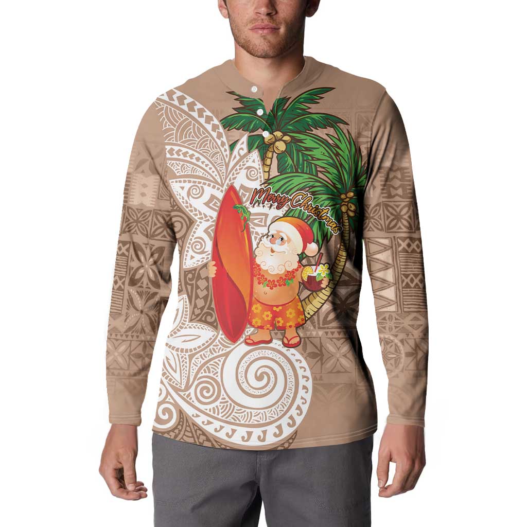 Polynesian Button Sweatshirt Tropical Santa - Plumeria Beige Vintage