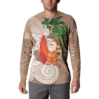 Polynesian Button Sweatshirt Tropical Santa - Plumeria Beige Vintage