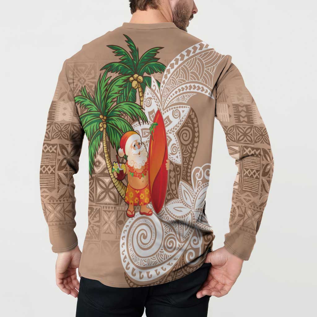 Polynesian Button Sweatshirt Tropical Santa - Plumeria Beige Vintage