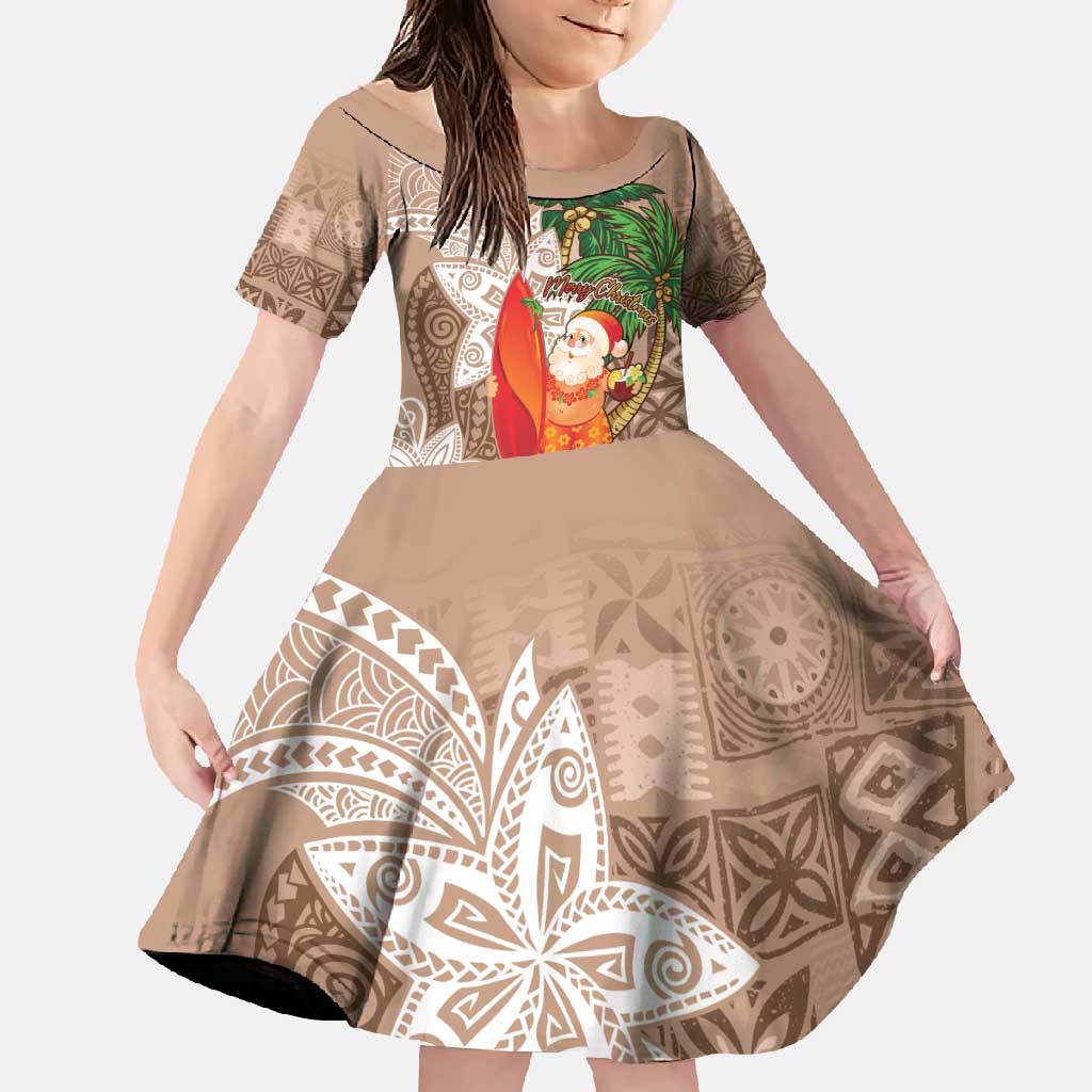 Polynesian Family Matching Mermaid Dress and Hawaiian Shirt Tropical Santa - Plumeria Beige Vintage