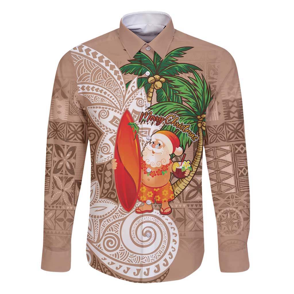 Polynesian Family Matching Mermaid Dress and Hawaiian Shirt Tropical Santa - Plumeria Beige Vintage