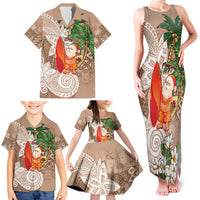 Polynesian Family Matching Tank Maxi Dress and Hawaiian Shirt Tropical Santa - Plumeria Beige Vintage