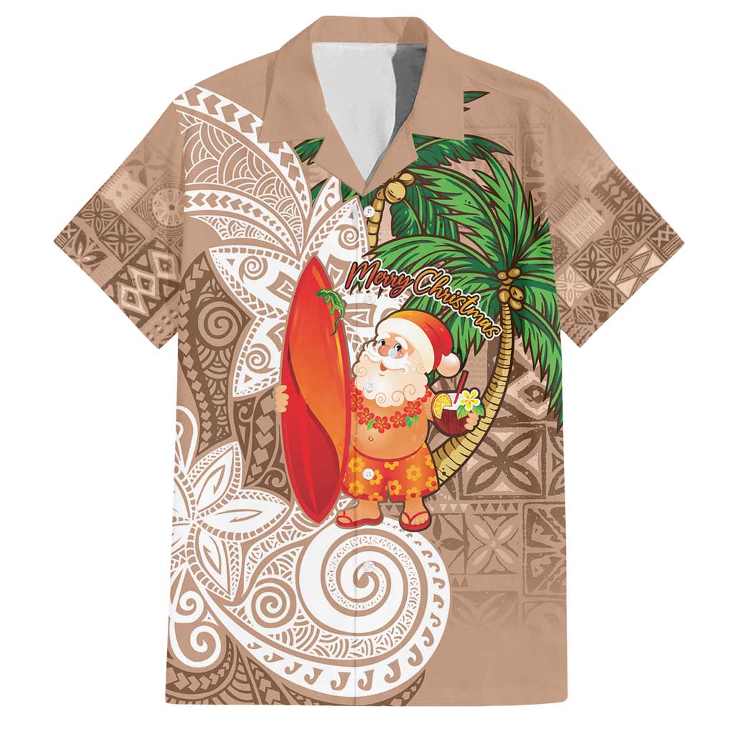 Polynesian Family Matching Tank Maxi Dress and Hawaiian Shirt Tropical Santa - Plumeria Beige Vintage