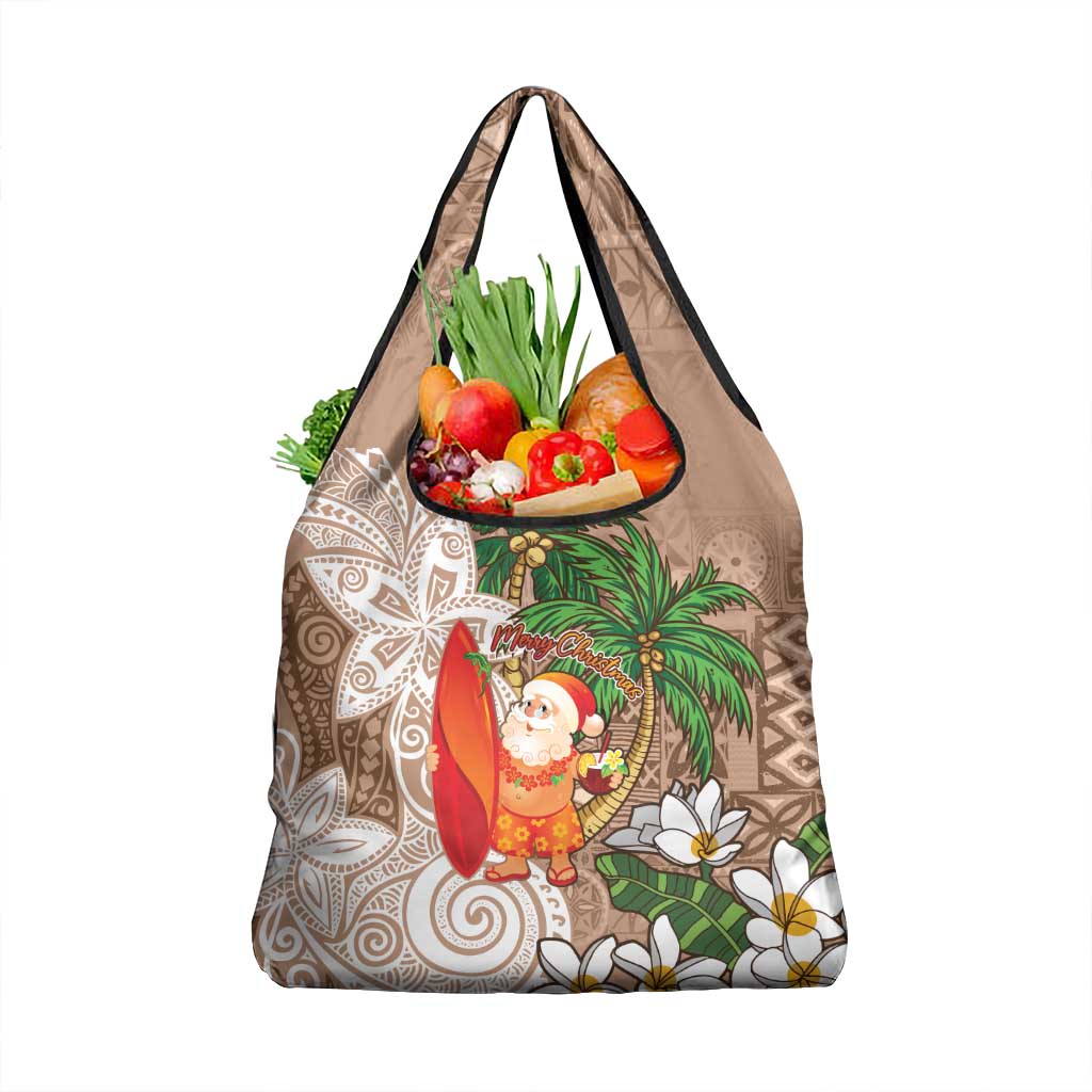 Polynesian Grocery Bag Tropical Santa - Plumeria Beige Vintage