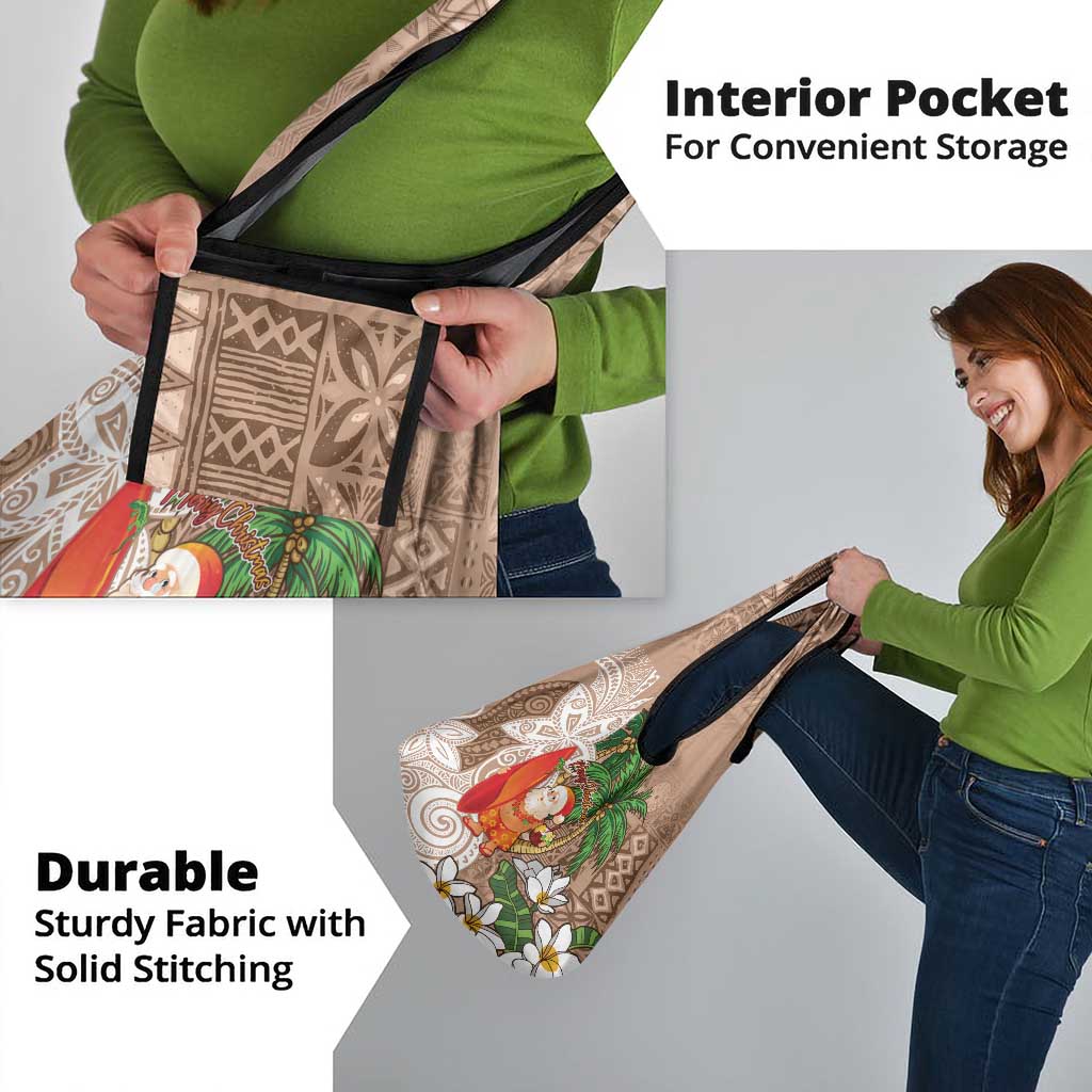 Polynesian Grocery Bag Tropical Santa - Plumeria Beige Vintage