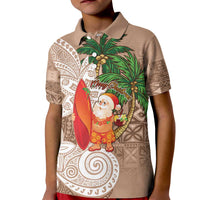 Polynesian Kid Polo Shirt Tropical Santa - Plumeria Beige Vintage LT7 Kid Beige - Polynesian Pride