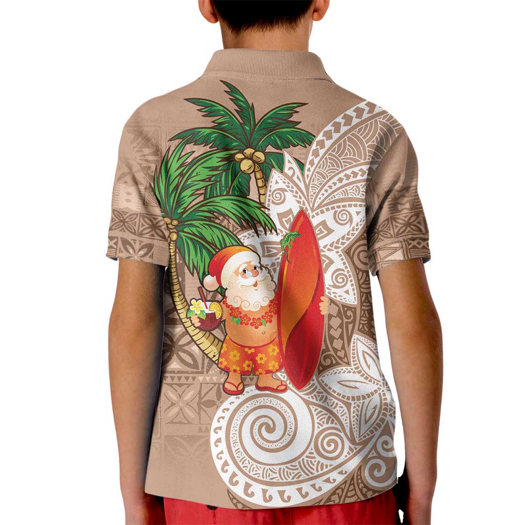 Polynesian Kid Polo Shirt Tropical Santa - Plumeria Beige Vintage LT7 - Polynesian Pride