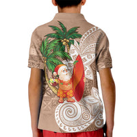 Polynesian Kid Polo Shirt Tropical Santa - Plumeria Beige Vintage LT7 - Polynesian Pride
