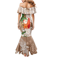 Polynesian Mermaid Dress Tropical Santa - Plumeria Beige Vintage LT7 - Polynesian Pride