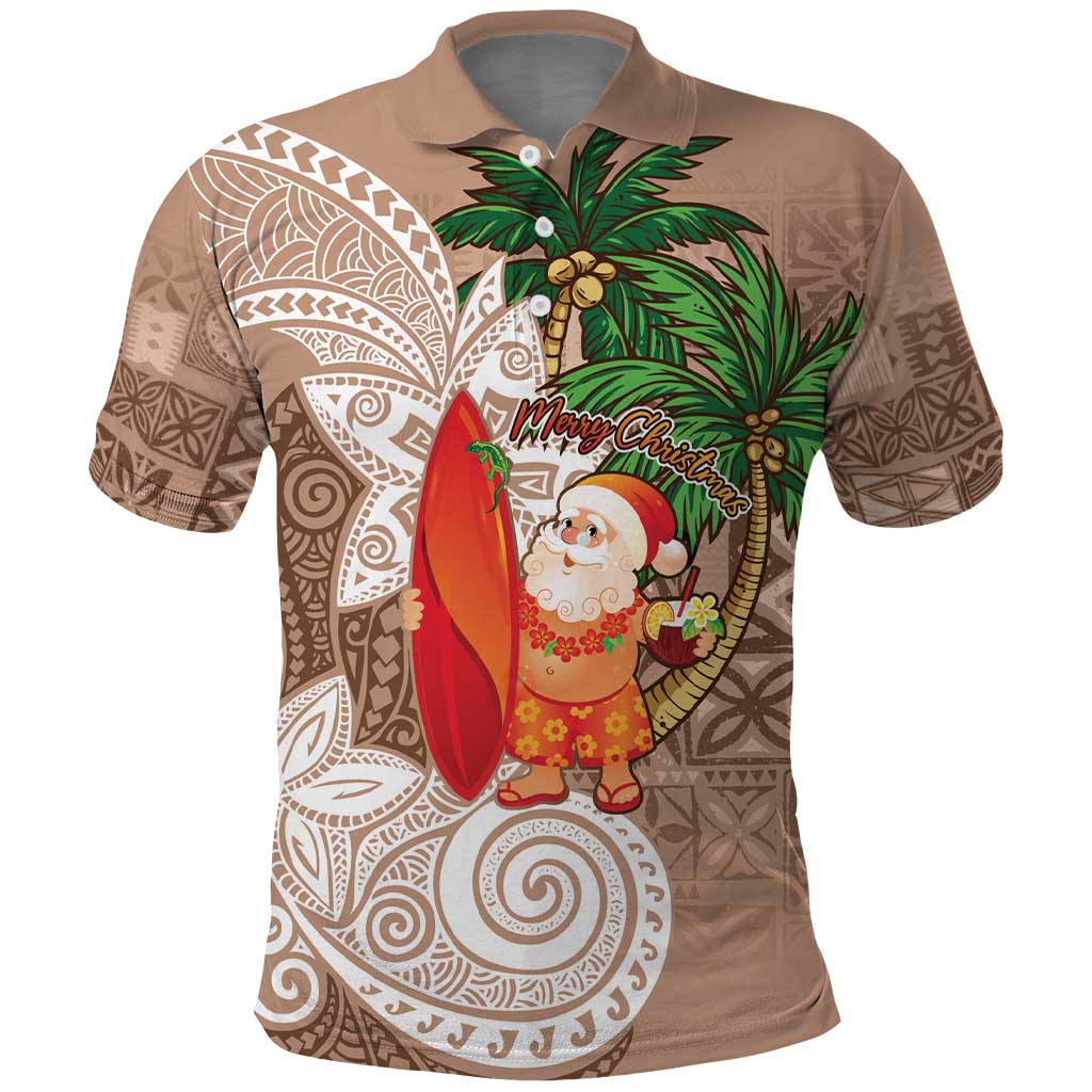 Polynesian Polo Shirt Tropical Santa - Plumeria Beige Vintage