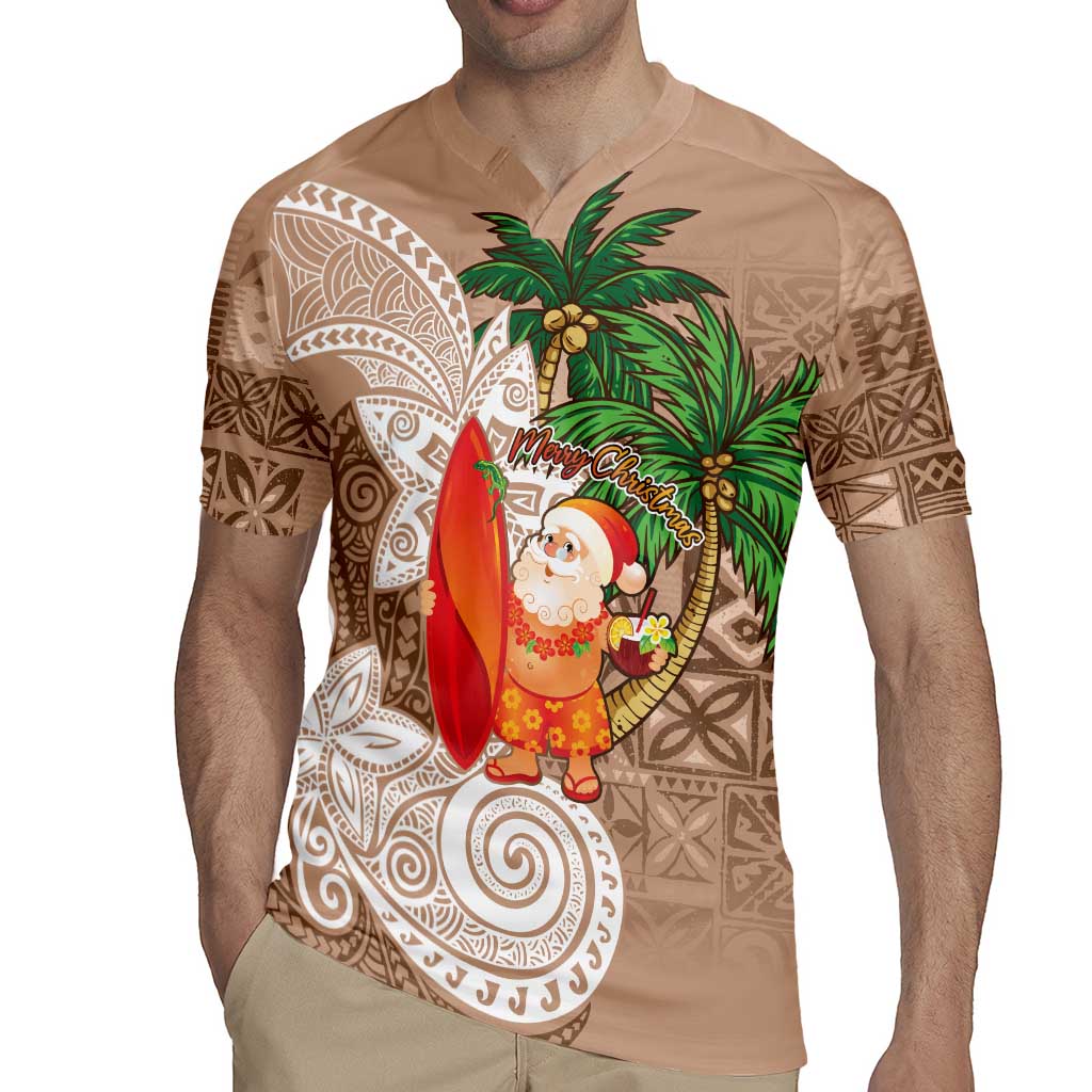 Polynesian Rugby Jersey Tropical Santa - Plumeria Beige Vintage