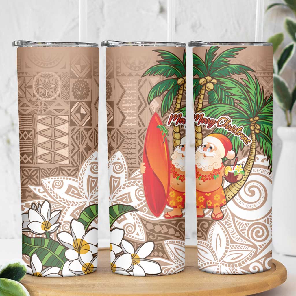 Polynesian Skinny Tumbler Tropical Santa - Plumeria Beige Vintage