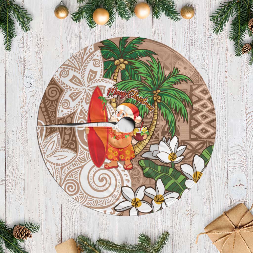 Polynesian Tree Skirt Tropical Santa - Plumeria Beige Vintage