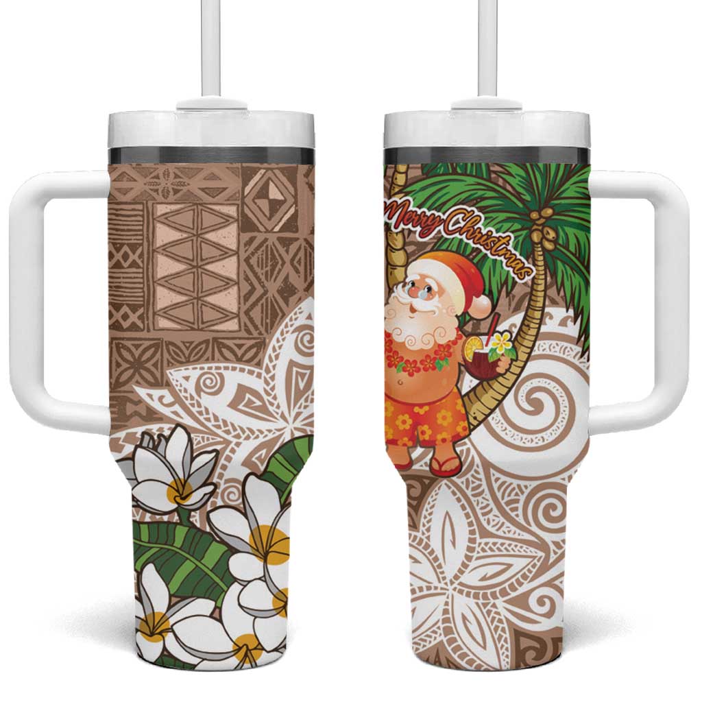 Polynesian Tumbler With Handle Tropical Santa - Plumeria Beige Vintage