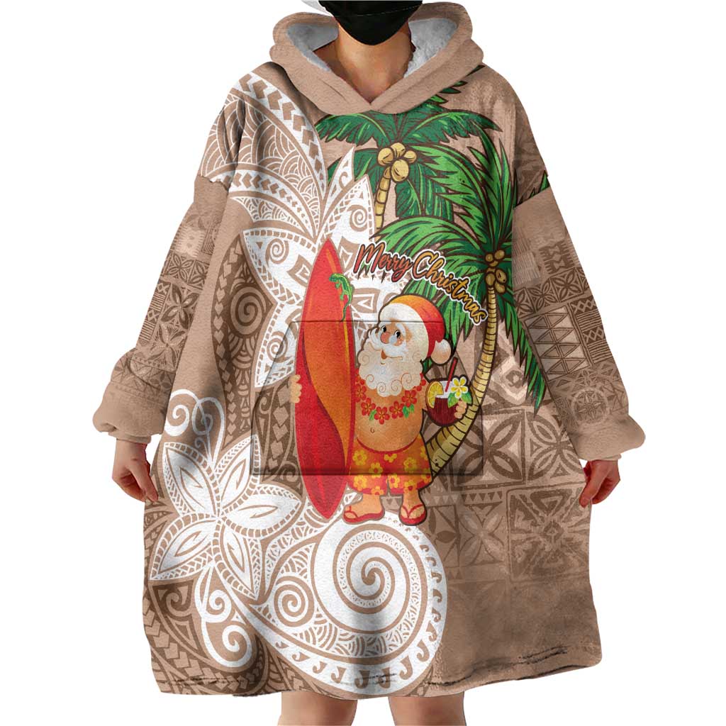 Polynesian Wearable Blanket Hoodie Tropical Santa - Plumeria Beige Vintage